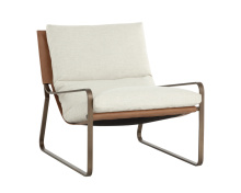 Sunpan 112110 - Zancor Lounge Chair - Antique Brass - Geralt Linen - Tan Leather